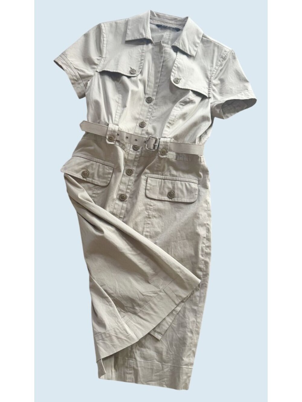 CLUB MONACO Tan Utility Safari Short Sleeve Full Button Dress Sz Small